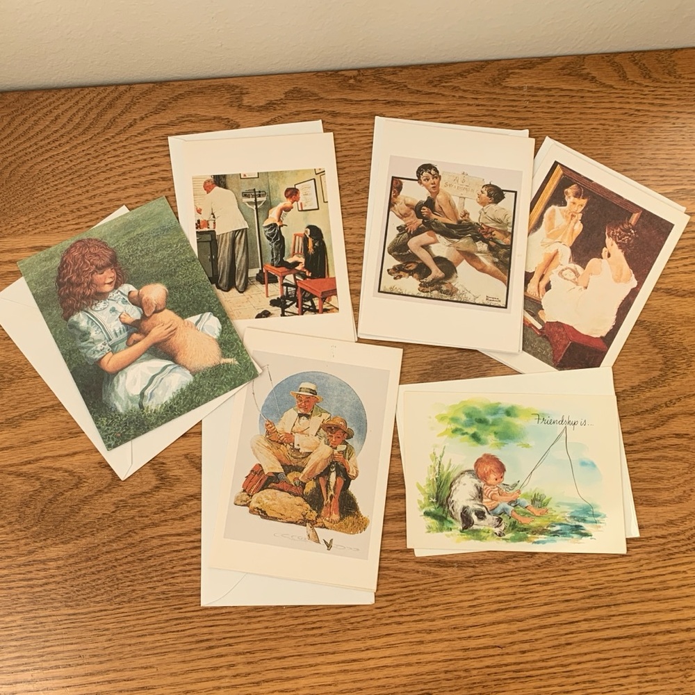 Vintage 90s Norman Rockwell 6 Birthday Friendship Greeting Cards with Envelopes